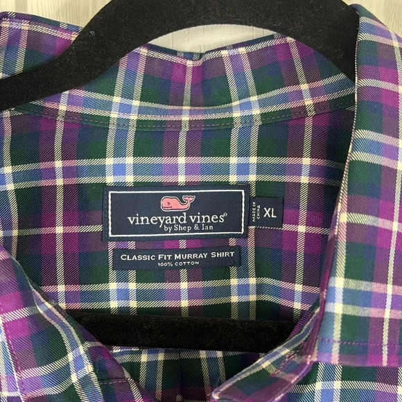 Vineyard Vines purple and navy plaid classic fit Murray shirt sz xl - Picture 4 of 8